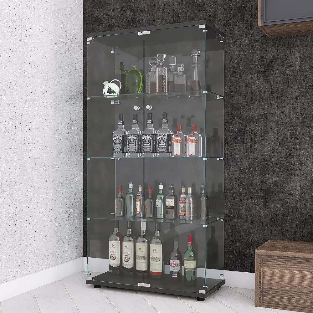 Glass Cabinet Display - Glass Display Cabinet 4-Shel with Double